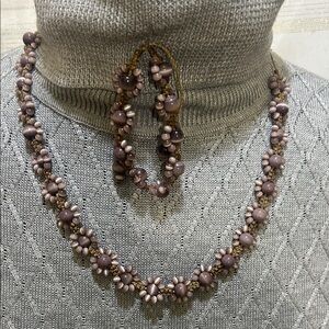 Handcrafted Purple Cat’s Eye Beaded Adjustable Necklace and Bracelet Set